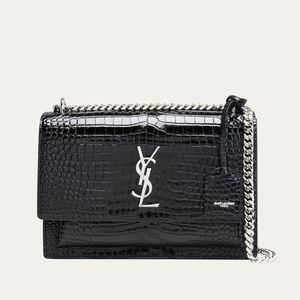 Authentic YSL Sunset Medium Croc Embossed Shoulder Bag